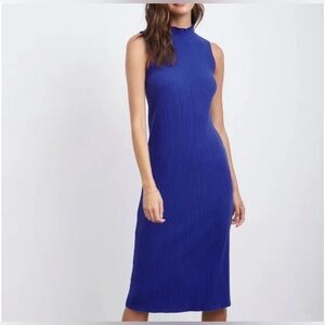Rails Marjorie Cotton Rib Knit Pullover Midi Dress Small Ultra Marine Blue